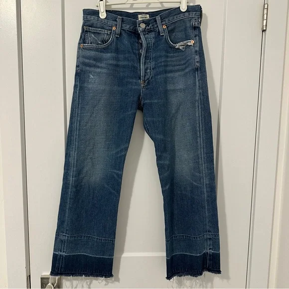 Citizens Of Humanity Blue Cora Crop Relaxed Distressed Hem Jeans Size 26 Women’s - Picture 2 of 14